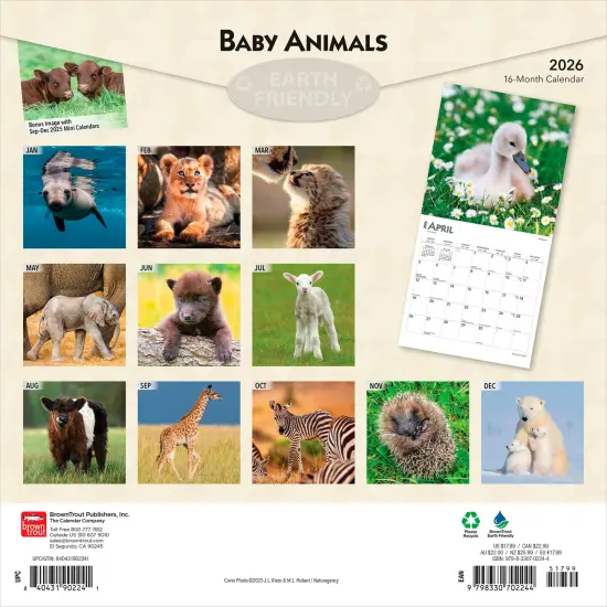 Baby Animals | 2026 12 x 24 Inch (Hanging) Monthly Square Wall Calendar | Plastic-Free {2}
