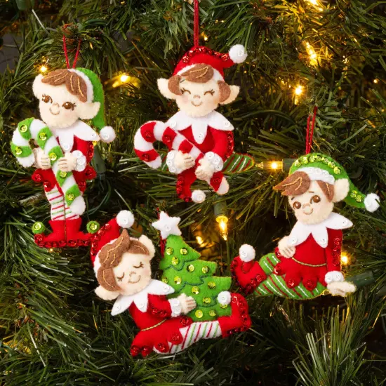 Bucilla Felt Ornaments Applique Kit Set Of 4-Merry Elves {1}