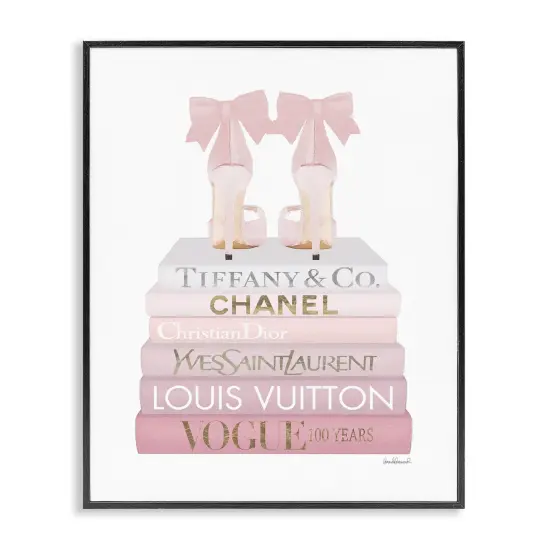 Stupell Industries Chic Shoes Glam Bookstack Framed Giclee Art White Frame {7}