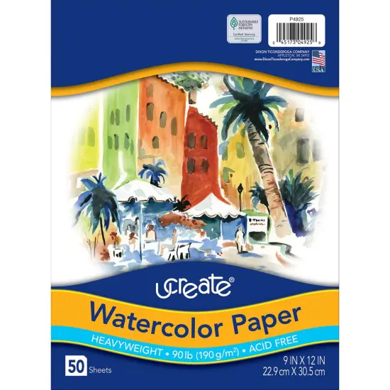 Watercolor Paper, White, 90lb., 9" x 12", 50 Sheets {1}