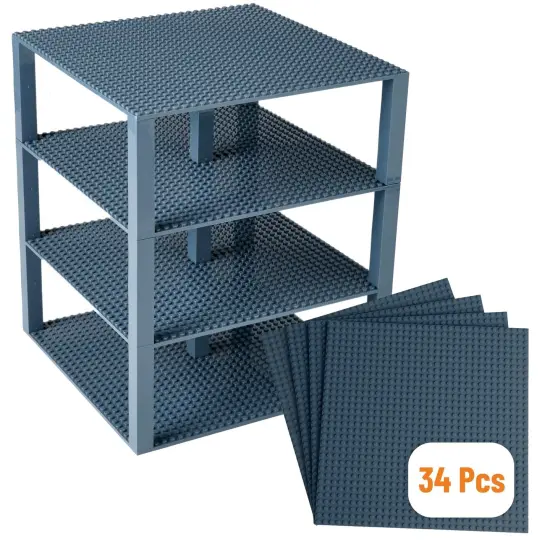 Strictly Briks 4 Pack Classic Stackable Baseplates 10x10 in, Building Bricks Plates with 32 x 32 Studs, Towers, Shelves, 100% Compatible with All Major Brands, 4 Plates & 30 Stackers, Charcoal Gray Black {1}