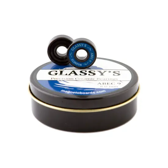 Glassy's Ceramic Bearings (8 Pack), ABEC 9 High Speed Skateboard Bearings with Washers, Spacers and a Glassy's Sticker (Black) {2}