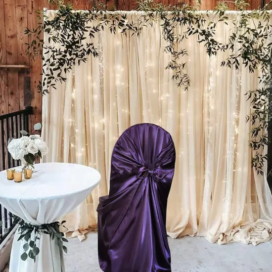 1 Piece Satin Self Tie Universal Banquet Chair Cover Eggplant {4}