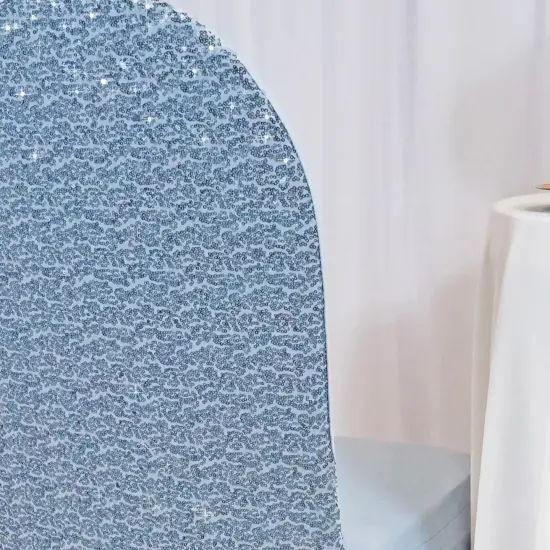 1 Piece Dusty Blue Sequin Stretch Chair Cover Banquet Fit with Sparkle {5}