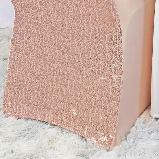 1 Piece Blush Pink Or Rose Gold Sequin Chair Cover Stretch Spandex for Banquet Seating {3}