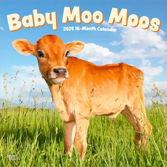 Baby Moo Moos | 2026 12 x 24 Inch (Hanging) Monthly Square Wall Calendar | Plastic-Free {1}