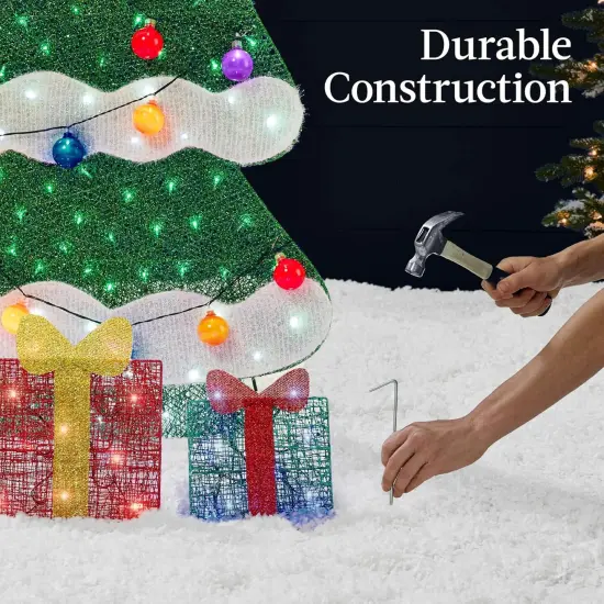 6ftLighted 2D Christmas Tree Outdoor Holiday Display with LED Lights, Gift Boxes & Storage Bag Multicolor {6}