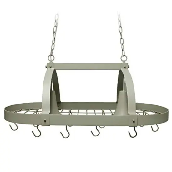 Ceiling Mounted Pot Rack with 2 Lights and 10 Hooks in Slate Finish {2}