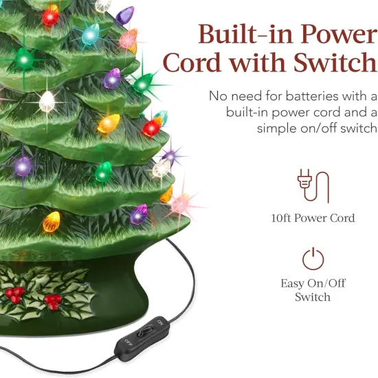 Ceramic Christmas Tree, Hand Painted Green Tabletop Tree with 74 Multicolor LED Bulbs & Star Topper {4}