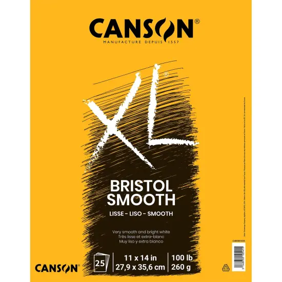 Canson XL Bristol Smooth Pad 11"X14"-Fold Over, 25 Sheets {1}