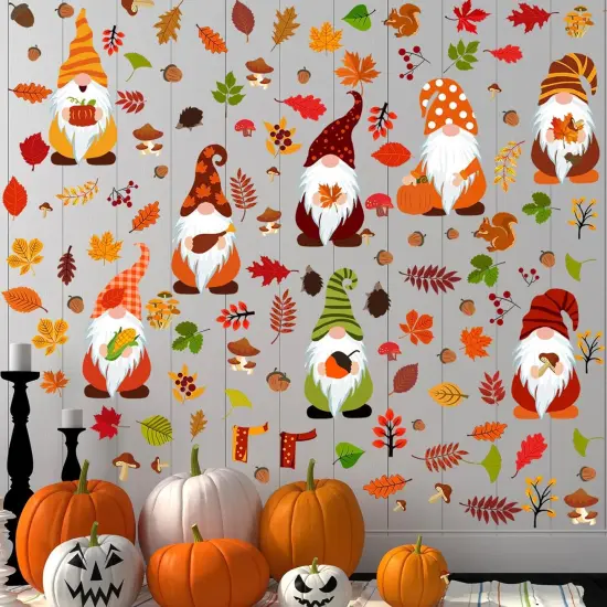 123 Pcs Fall Gnomes Wall Stickers Decals - 6 Sheets (Harvest Style) {1}