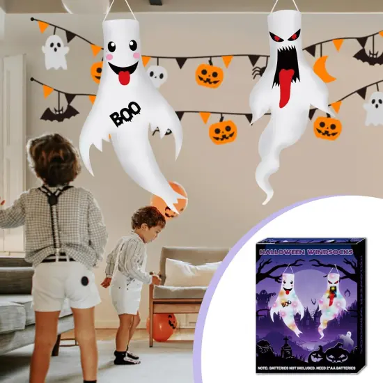 2Pcs 47" Halloween Ghost Windsocks with LED Light {4}
