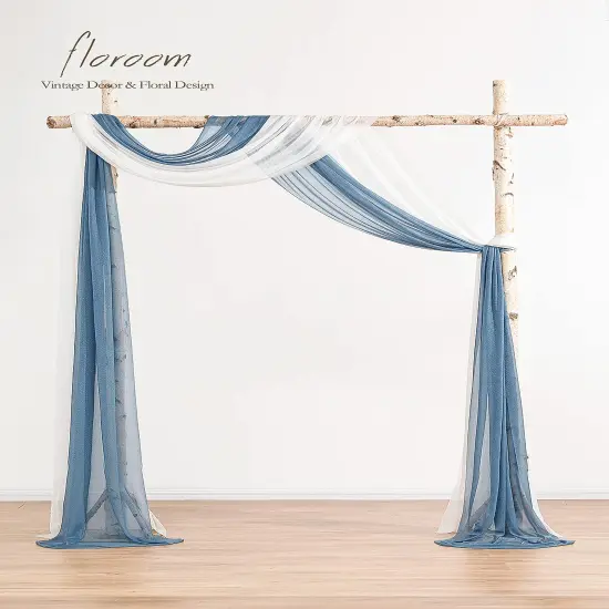 Wedding Arch Draping Fabric 2 Panels 20Ft Chiffon Fabric Drapes Arbor Drapery Wedding Ceremony Reception Swag Decorations (White & Dusty Blue) {6}