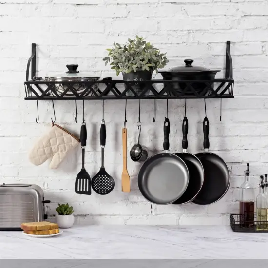 Rectangular Wall Pot Rack with Hooks for Kitchen Storage {2}