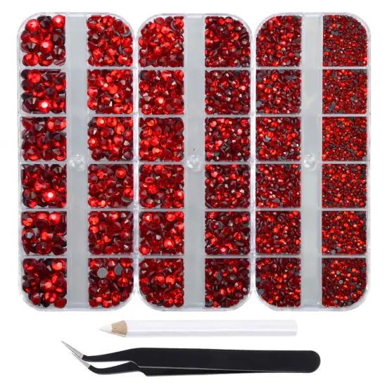 7000pcs+ Flatback Glass Hotfix Iron On Rhinestones Crystal for DIY Making with 1 Tweezer & 1 Picking Pen for Shoes, Clothes, Face Art, Bags, Manicure (Siam, 5-Sizes) {1}