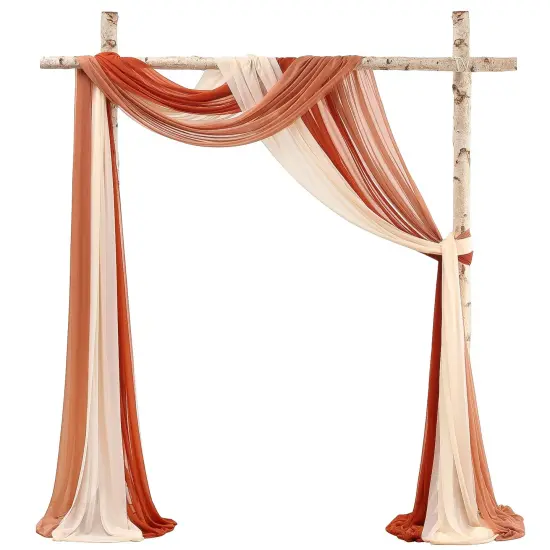 Wedding Arch Draping Fabric 3 Panels 20Ft Chiffon Fabric Drapes Arbor Drapery Wedding Ceremony Reception Swag Decorations (Terracotta +Coral Peach +Peach) {1}
