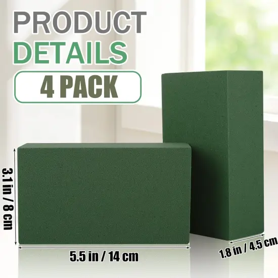 4 Packs Floral Foam Blocks Wet & Dry Floral Foam Bricks 5.5x3.1x1.8 Inch Flower Arranging Kit for Fresh and Artificial Flowers Florist Foam Blocks for Wedding Home Decor {2}