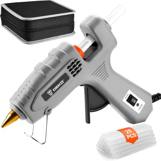 Hot Glue Gun Full Size: DEKOPRO 60/100Watt Dual Temp Hot Glue Gun Kit with 25 Glue Sticks, Organize Storage Case, Heavy Duty Heat Glue Gun Tool Set for Home Repair, Art & Crafts, DIY {1}