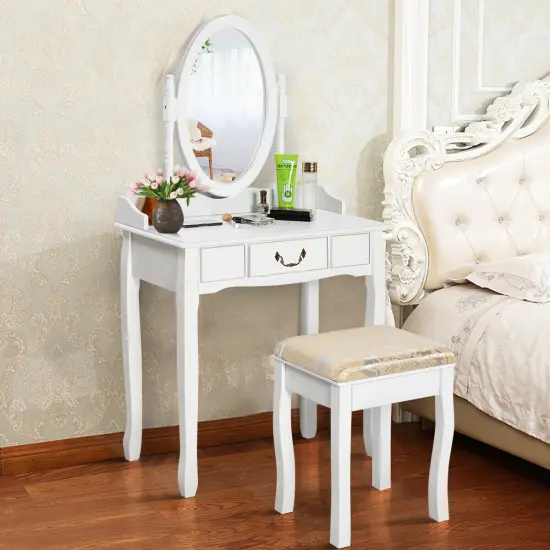 Costway Vanity Table Jewelry Makeup Desk Bench Dresser Stool {1}