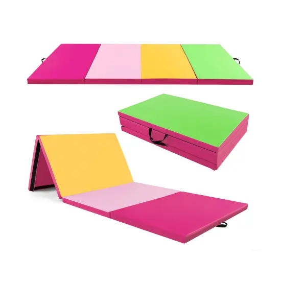 4-Panel PU Leather Folding Exercise Mat with Carrying Handles and Hook and Loop Fasteners Green {3}