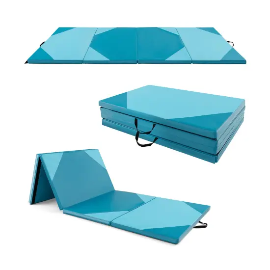 10-Feet Long Folding Exercise Mat with Waterproof PU Leather Cover Perfect for Stretches and Routines Blue {3}