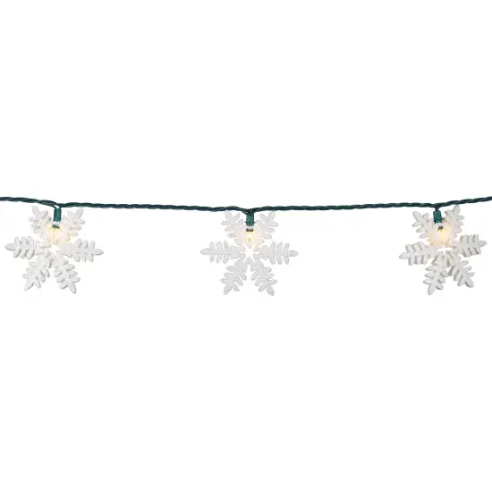 Northlight White Glittered Snowflakes Christmas Lights - Clear - 6' Green Wire - 10ct {5}