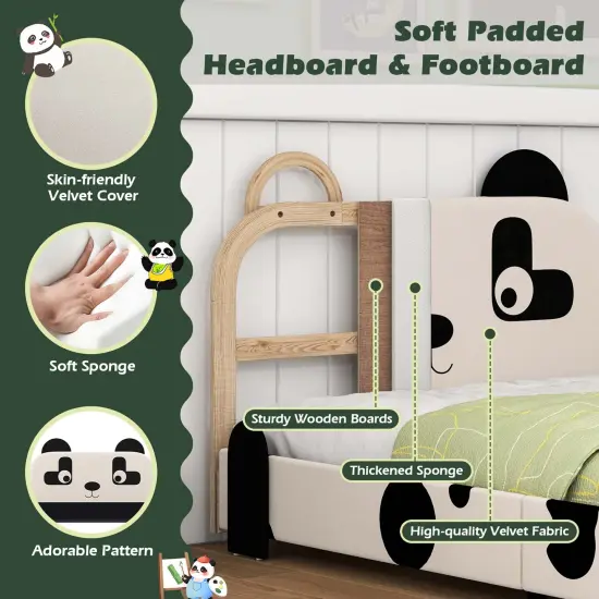 Costway Twin Size Kids Bed Toddler Upholstered Low Profile Bed Frame with Panda Headboard {5}