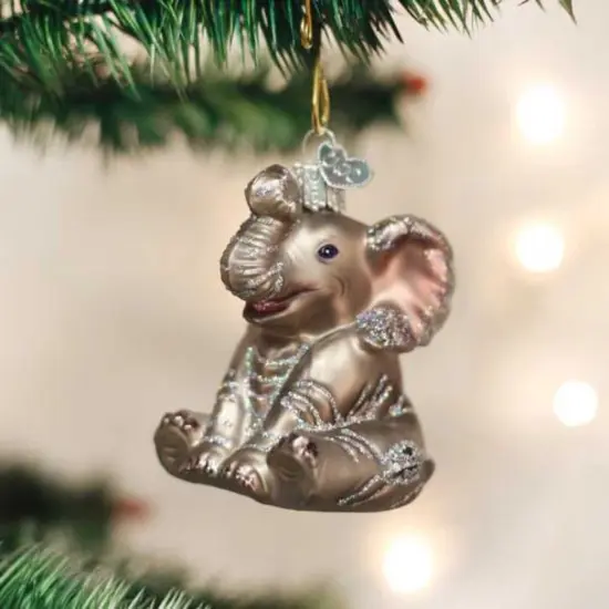 Old World Christmas 3.0 Inch Little Elephant Christmas Tree Ornament , Strength Wisdom Prosperity Gray {3}