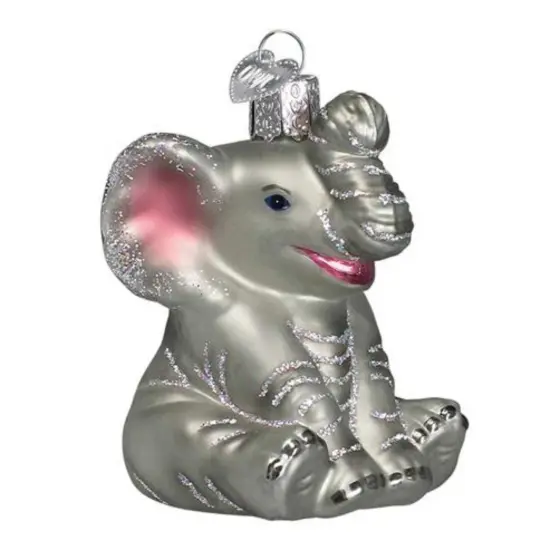 Old World Christmas 3.0 Inch Little Elephant Christmas Tree Ornament , Strength Wisdom Prosperity Gray {1}