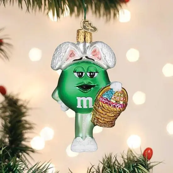 Old World Christmas 4.0 Inch M&M's Green Easter Easter Tree Ornament , Basket Bunny Eggs {3}