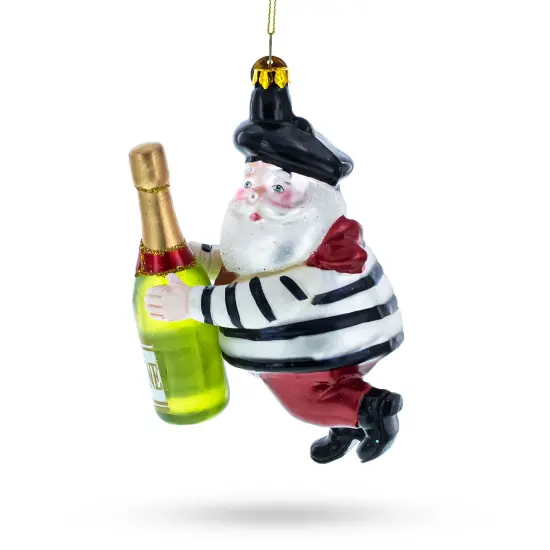 French Santa with Sparkling Wine Glass Christmas Ornament {3}
