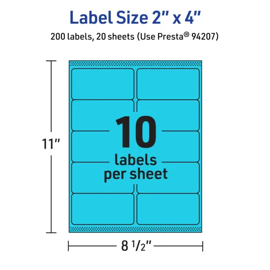 Avery Bright Blue Paper Labels, 2" x 4" Rectangle {5}