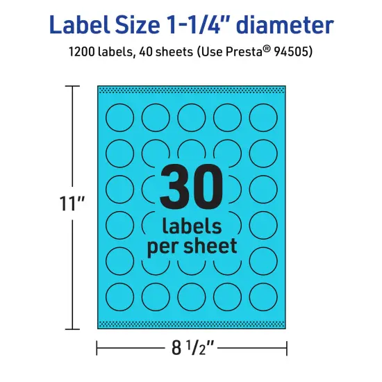 Avery Bright Blue Paper Labels, 1.25" Diameter Round {5}
