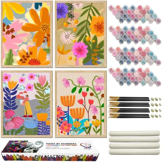 4 Pack Colorful Flowers Paint by Numbers Kit - 24x30 Inches {1}