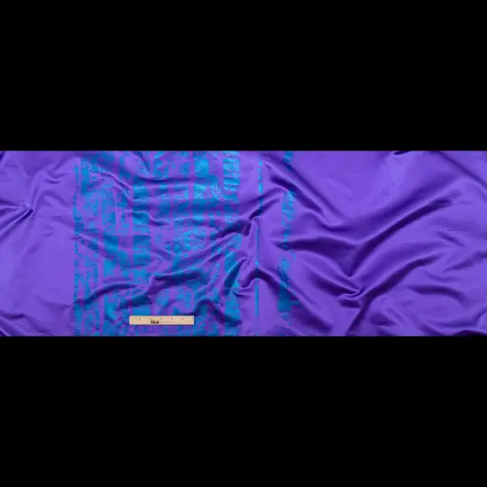 1 Yard Purple Duchesse Satin Space Cadet Striped Border Print Fabric, 54 Inches Wide {4}
