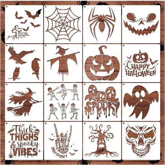 16 Pieces Halloween Stencils Reusable Ghost Spooky Bat Witch Stencil(16 Boo) {6}