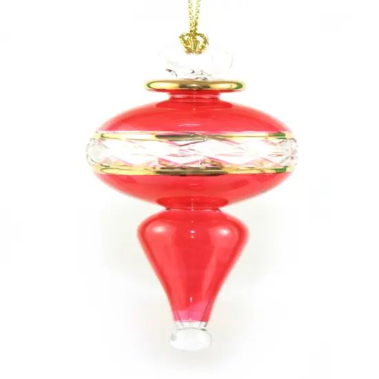 Lattice Glass Ornaments With Gold Accents - Red Ball with Finial {1}