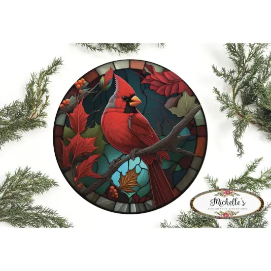 Faux Stained Glass Cardinal Bird Sign {1}