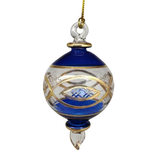 Etched Sphere Glass With Gold Accents - Cobalt {1}
