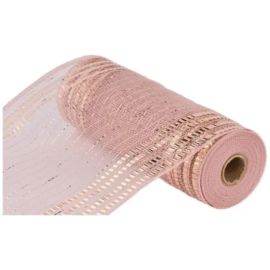 10" Metallic Foil Border Mesh Ribbon: Rose Gold (10 Yards) {1}