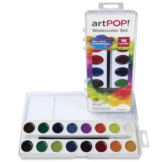 artPOP! Watercolor Paint Set for Kids &ndash; 16 Bright, Blendable Colors in Oval Pans with Brush & Mixing Tray &ndash; Non-Toxic, Washable Watercolors for Beginners, School, Travel & Art Projects {2}