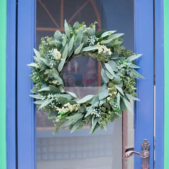 Eucalyptus Wreath 22" Large Artificial Greenery Outdoor/Indoor Wreath Spring/Summer Wreath Green Wreaths for Front Door Porch Window Wall Hanging Decor All Year Round Wreath（Green） {5}