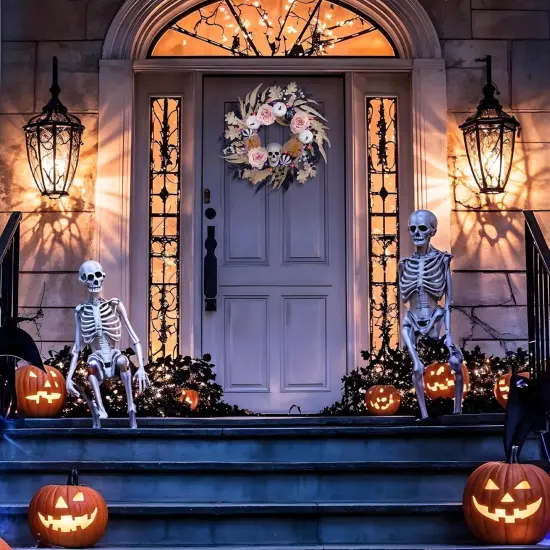 24 Inch Collapsible Halloween Wreath for Front Door with Lights {2}