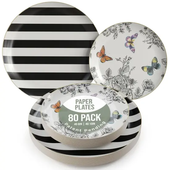 Earthtrends Heavy Duty Paper Plates for parties &ndash; Includes 8-Inch Paper Dessert Plates and 10-Inch Paper Dinner Plates &ndash; Disposable Floral Paper Plates for Parties, Weddings, Events, BBQs, Birthdays, Catering, Holidays &ndash; Elegant Tableware Set Monarch 80 {1}