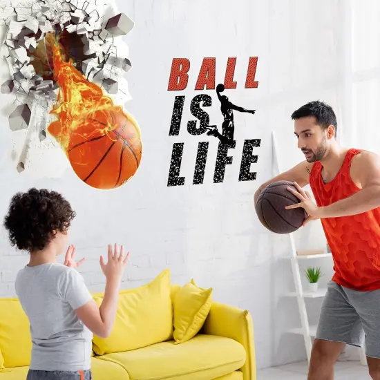 Basketball Wall Decor 18 x 38 Inch 3D Self Adhesive Removable Basketball Wall Decal Stickers for Boys Bedroom Ball is Life Vinyl Dunk Silhouette Sticker Room Decor {2}