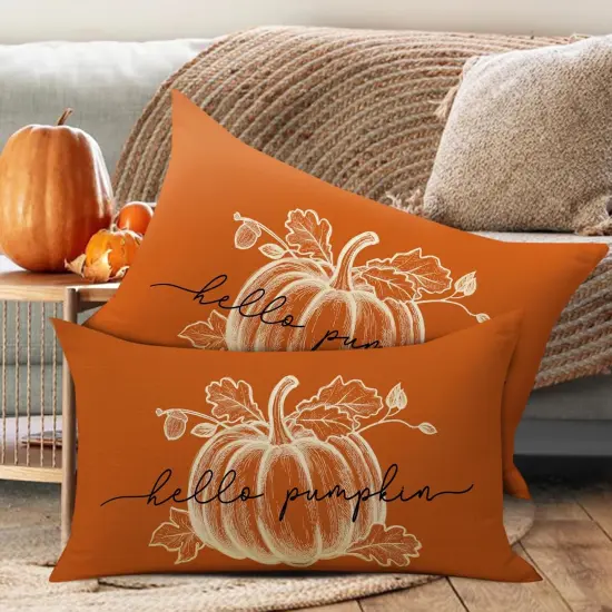 Pillow Covers 12 x 20 Set of 2, Rectangular Orange Autumn Outdoor Home Decor, {4}