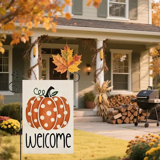 12&times;18 Inch - Fall Polka Dots Pumpkin Garden Yard Flag(Multi) {1}