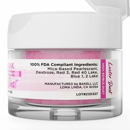 Bakell - Deep Pink Luster Dust (4g, 1x Jar) Edible Vegan Dust & Paint for Baking, Desserts and Beverages {5}