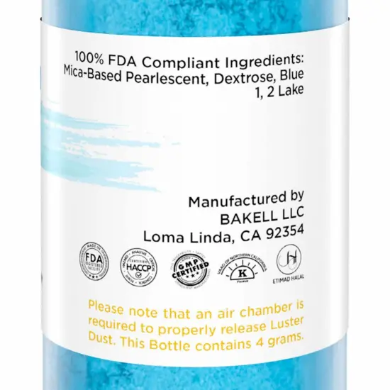 Bakell - Classic Blue Luster Dust (4g, 1x Pump) Edible Vegan Dust & Paint for Baking, Desserts and Beverages {6}