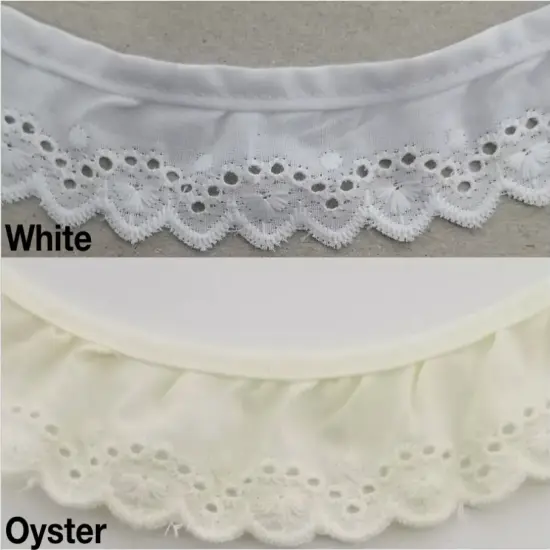 1-1/4" Ruffled Gathered Eyelet Trimming - 8 Continuous Yards - Color Options! White {3}